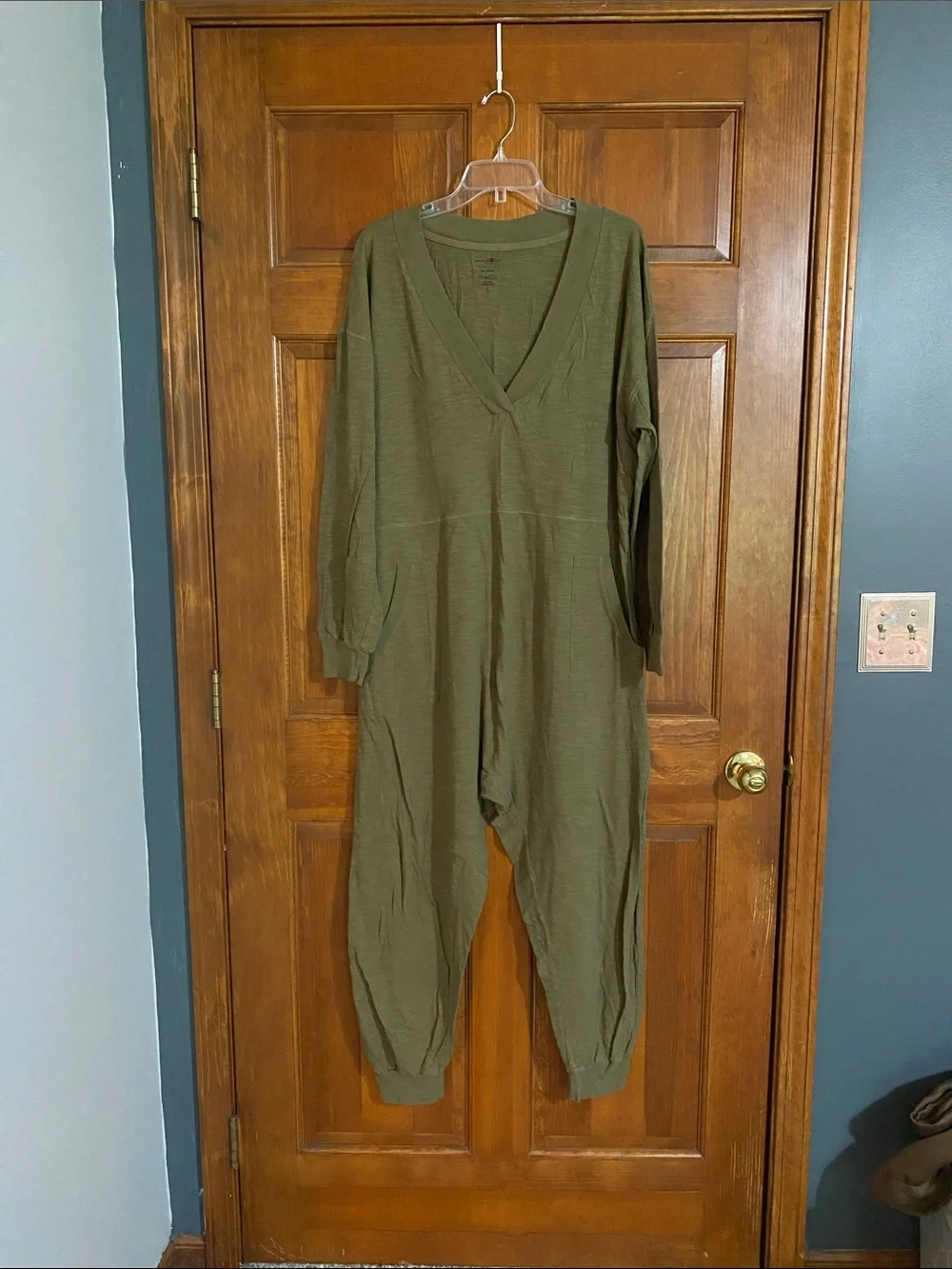 NATURAL LIFE Johnnie Olive Green V-Neck Relaxed Jumpsuit